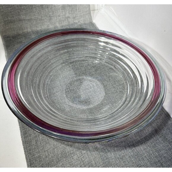 LG Eggplant & Blue Color Rimmed 1990s Multi Tiered Edged Glass Serving Bowl 15" - Picture 2 of 5